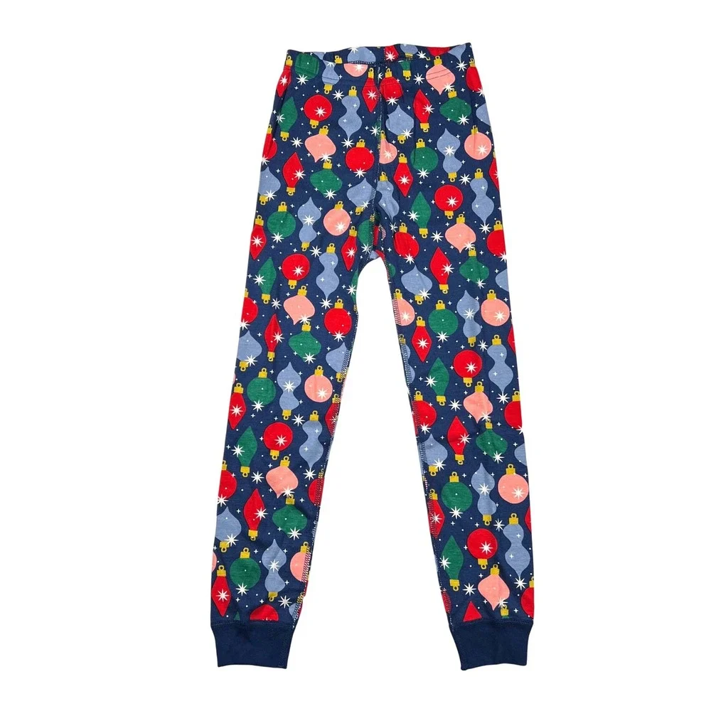 Hanna Andersson Kids 6-7 Shiny Bright Ornaments Organic Cotton Pajamas Navy Blue